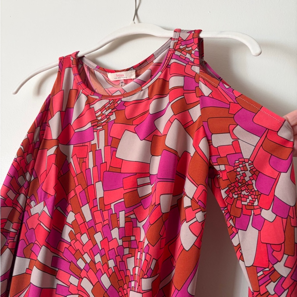 Trina Turk Mosaic Vibrant Pink Cutout Long Sleeve Dress XS